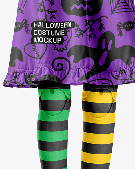 Girl Wearing Halloween Doll Costume Mockup