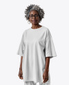 Afro-American Woman Wearing Long Oversized T-shirt & Pants Mockup