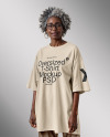 Afro-American Woman Wearing Long Oversized T-shirt & Pants Mockup