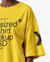 Afro-American Woman Wearing Long Oversized T-shirt & Pants Mockup