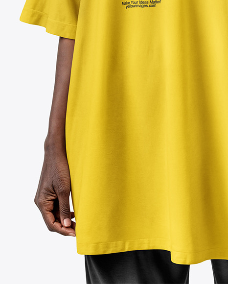 Afro-American Woman Wearing Long Oversized T-shirt & Pants Mockup