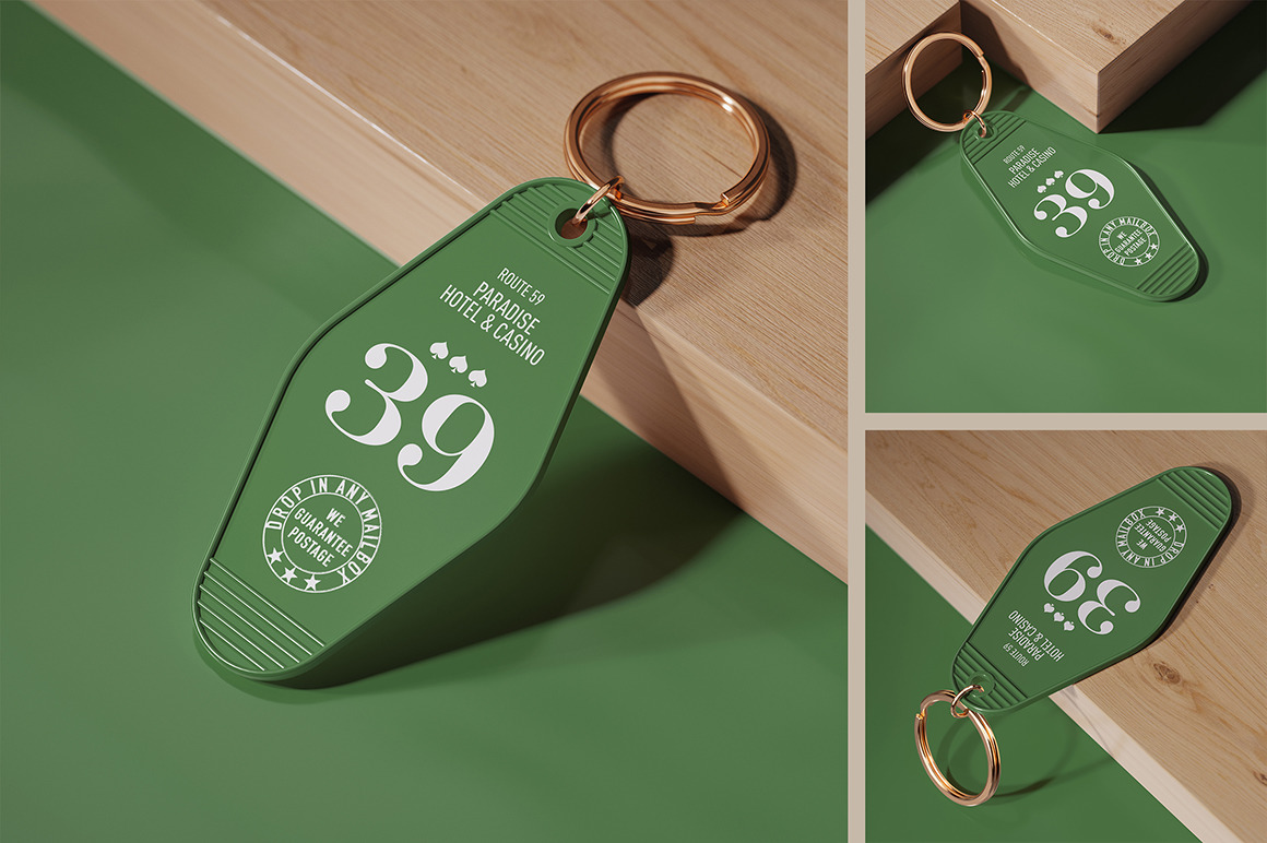 Hotel Keychain with Golden Ring Mockup