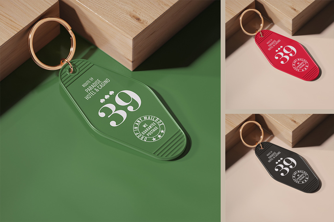 Hotel Keychain with Golden Ring Mockup