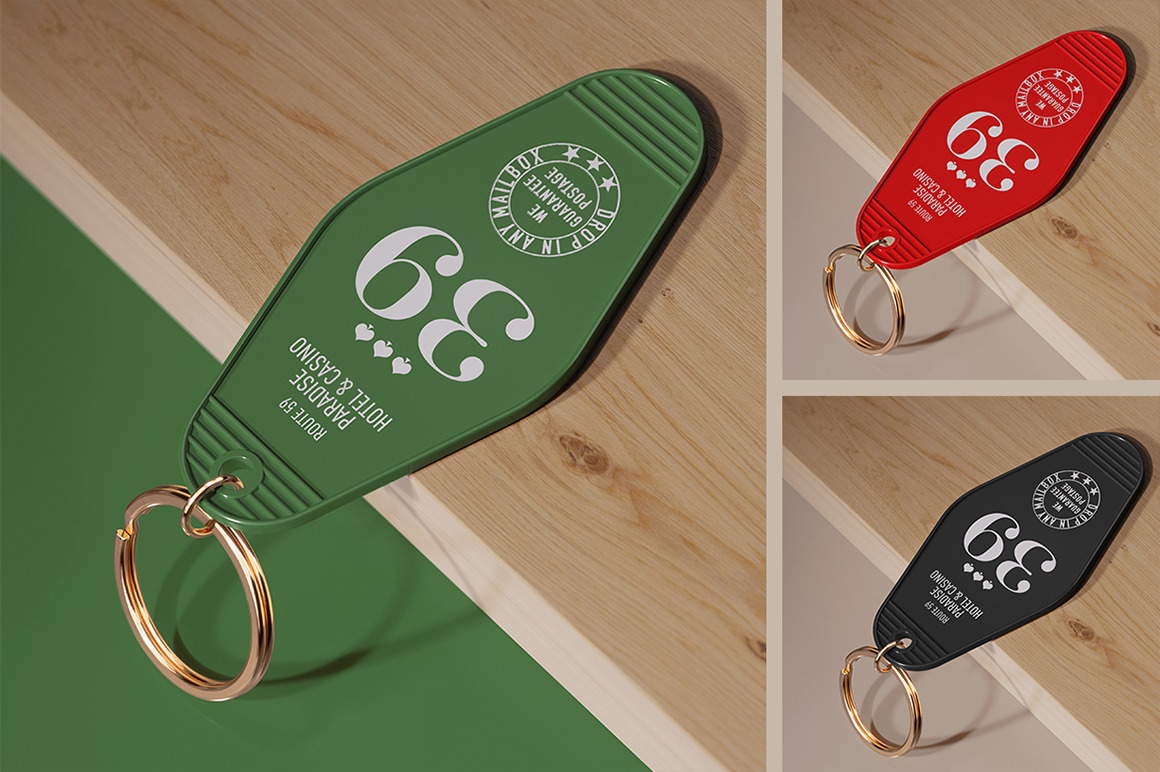 Hotel Keychain with Golden Ring Mockup