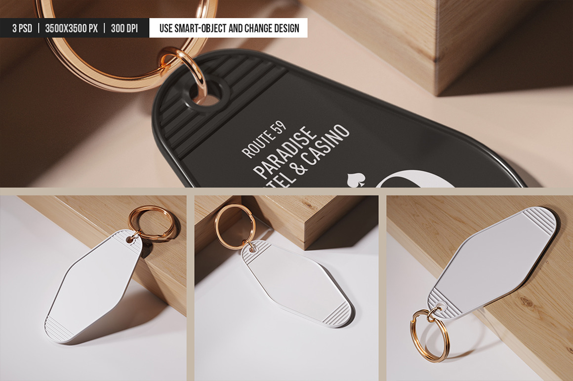 Hotel Keychain with Golden Ring Mockup