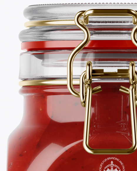 900ml Salsa Sauce Glass Jar w/ Clamp Lid Mockup - Front View (Eye-Level Shot)