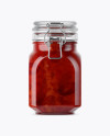 900ml Strawberry Jam Glass Jar w/ Clamp Lid Mockup - Front View (Eye-Level Shot)