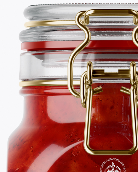 900ml Strawberry Jam Glass Jar w/ Clamp Lid Mockup - Front View (Eye-Level Shot)