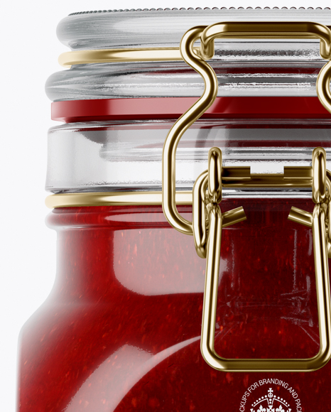 900ml Berry Jam Glass Jar w/ Clamp Lid Mockup - Front View (Eye-Level