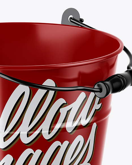 Glossy Bucket Mockup - Half Side View (High-Angle Shot)