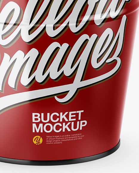 Glossy Bucket Mockup - Half Side View (High-Angle Shot)