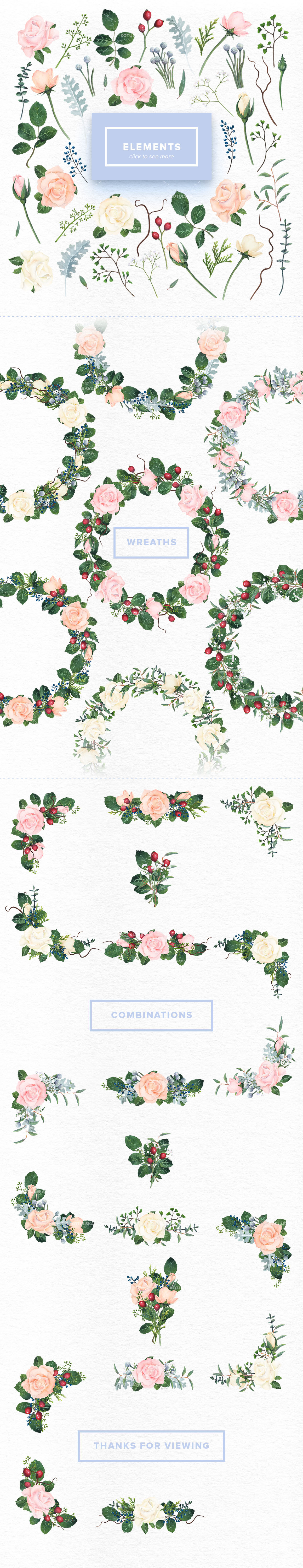 Watercolor Roses Set Watercolor Roses Set