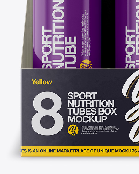 8 Glossy Sport Nutrition Tubes Display Box Mockup