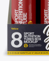 8 Matte Sport Nutrition Tubes Display Box Mockup