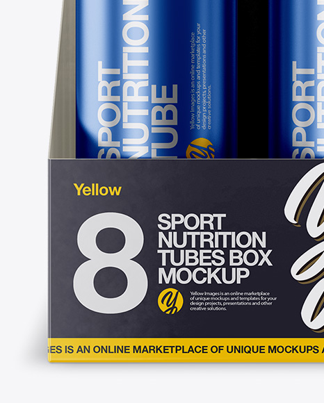 8 Metallic Sport Nutrition Tubes Display Box Mockup