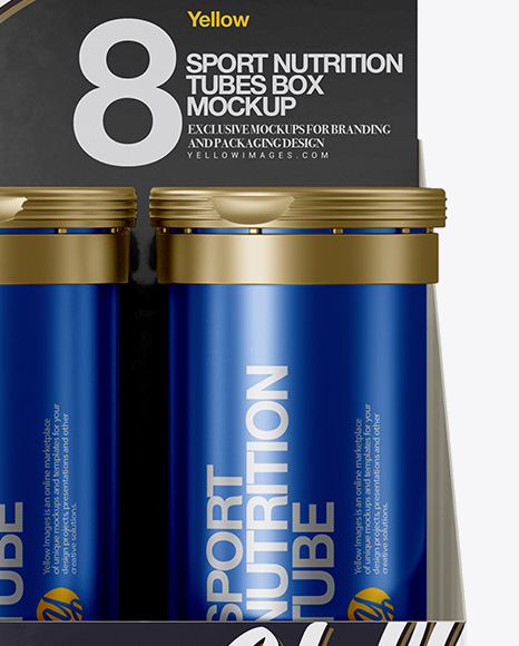 8 Metallic Sport Nutrition Tubes Display Box Mockup - Free Download