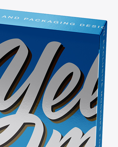 Metallic Paper Box Mockup - Half Side View (High-Angle Shot)