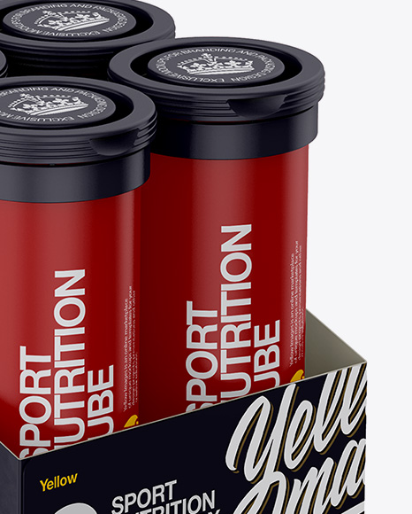 8 Matte Sport Nutrition Tubes Display Box Mockup - Half Side View