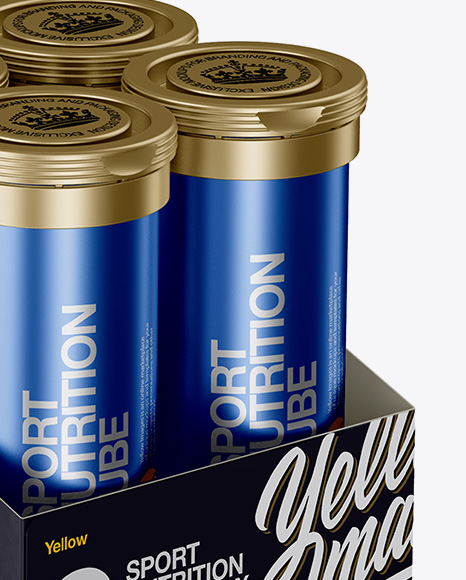 8 Metallic Sport Nutrition Tubes Display Box Mockup - Half Side View