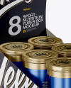 8 Metallic Sport Nutrition Tubes Display Box Mockup - Half Side View