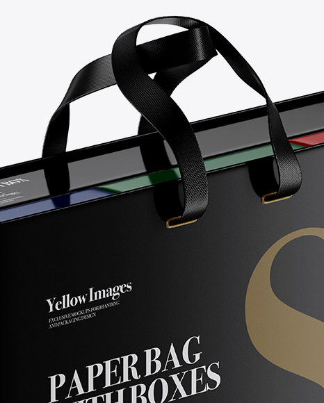 Glossy Paper Bag With Boxes Mockup - Half Side View