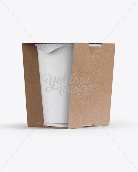 Soup Cup in Kraft Box Mockup / Front 3/4 View (Eye-Level Shot)