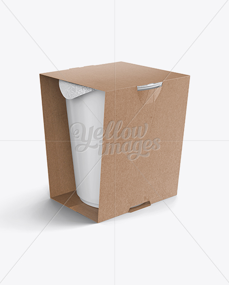 Soup Cup in Kraft Box Mockup / Front 3/4 View (High-Angle Shot)