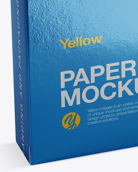 Metallic Paper Box Mockup - Half Side View (High-Angle Shot)