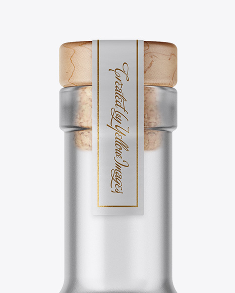 Frosted Glass Bottle with Wooden Cap Mockup Frosted Glass Bottle with Wooden Cap Mockup