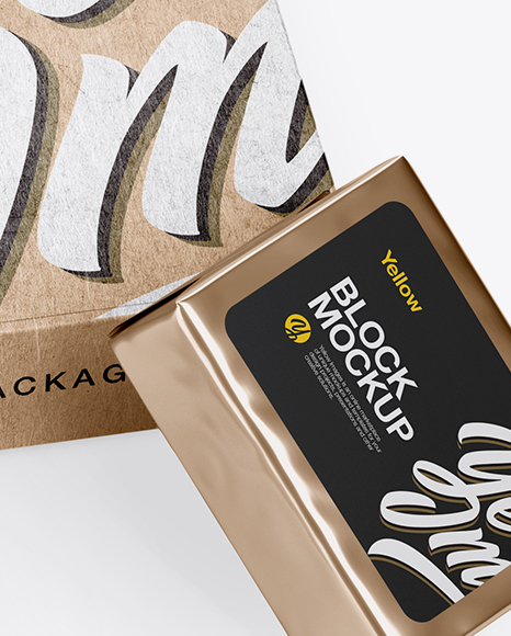 Kraft Paper Box With Two Metallic Blocks Mockup