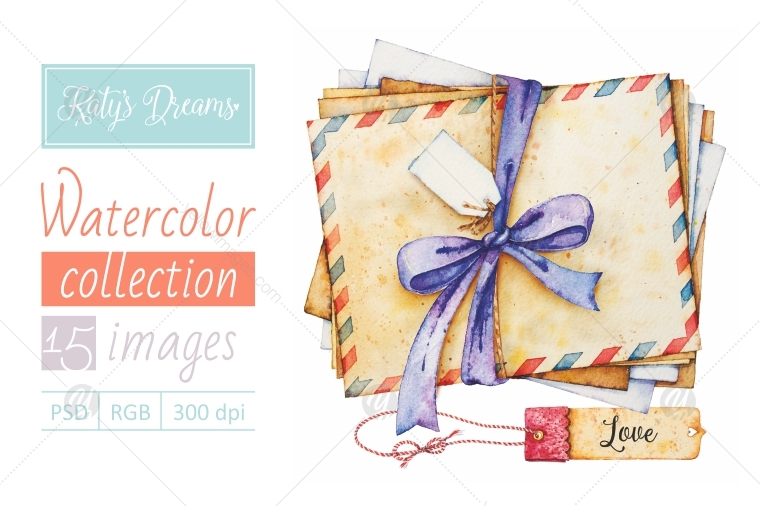 Watercolor set / Envelopes and tags
