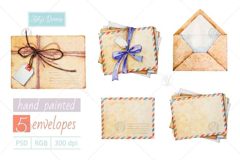 Watercolor set / Envelopes and tags