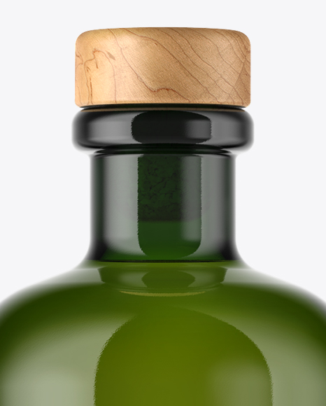 Green Glass Bottle with Wooden Cap Mockup