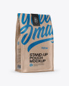 Stand Up Kraft Pouch W/Sticker Mockup - Half Side View