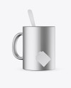 Metallic Mug With Tea Bag & Spoon Mockup