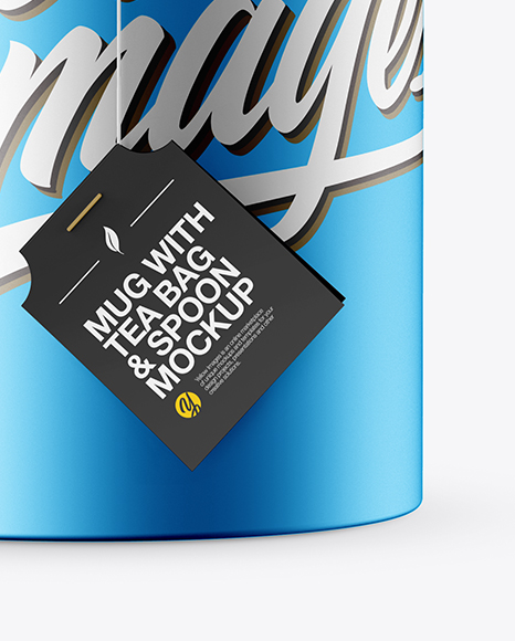 Metallic Mug With Tea Bag & Spoon Mockup