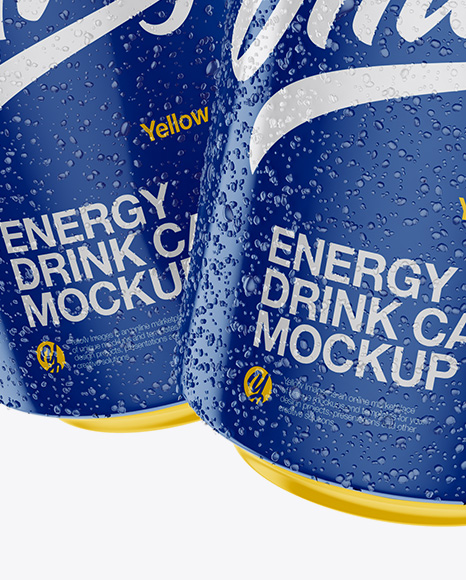 Two Glossy 330ml Aluminium Cans W/ Condensation Mockup - Free Download