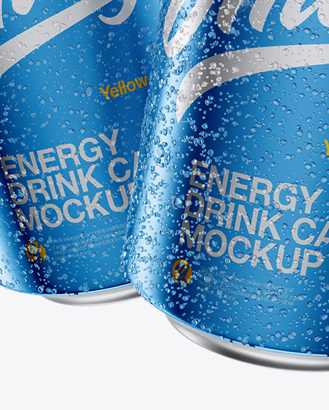 Two Metallic 330ml Aluminium Cans W/ Condensation Mockup