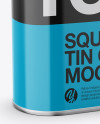 4L Closed Square Tin Can Mockup - Half Side View (High-Angle Shot)