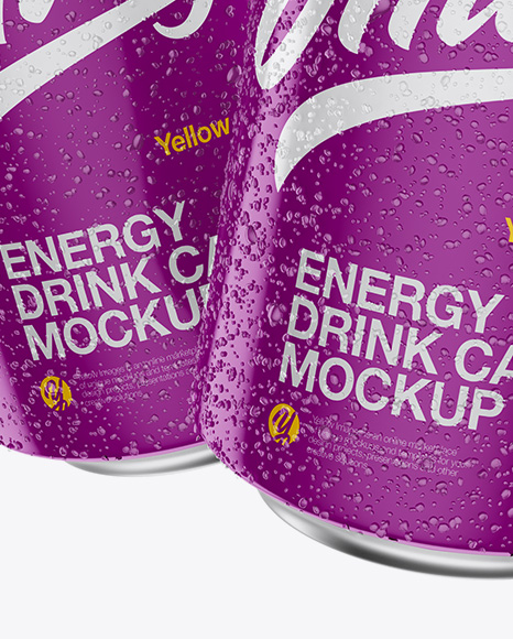 Two 330ml Aluminium Cans W/ Glossy Finish & Condensation Mockup