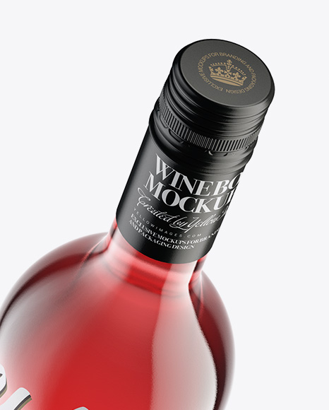 Clear Glass Pink Wine Bottle with Cap Mockup