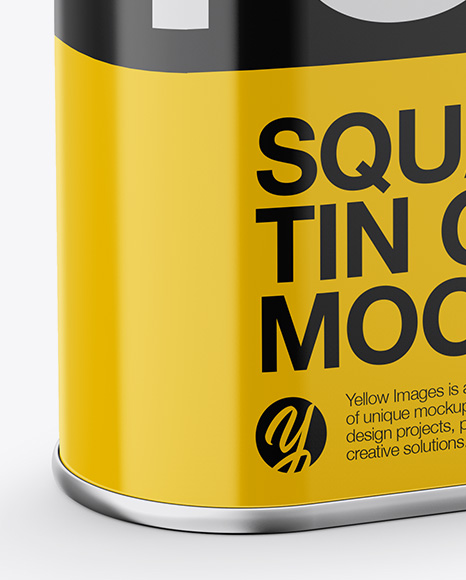 1L Closed Square Tin Can Mockup - Half Side View (High-Angle Shot)