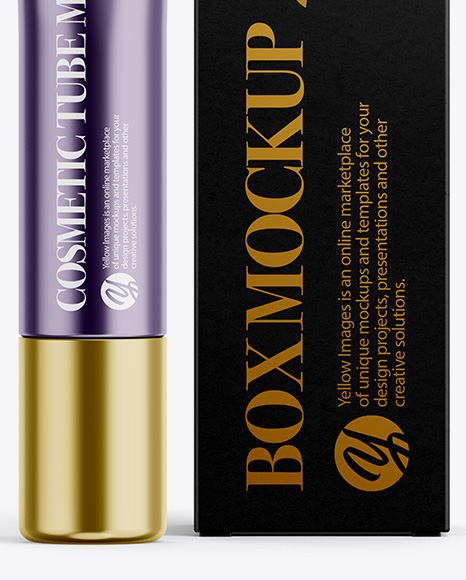 Metallic Cosmetic Tube With A Box Mockup