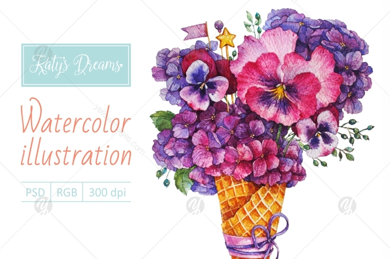 Watercolor Hydrangea and Pansies Watercolor Hydrangea and Pansies