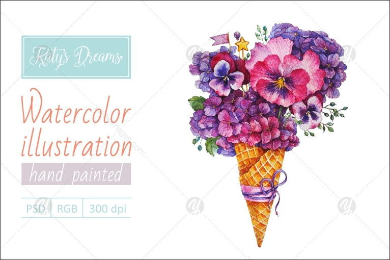 Watercolor Hydrangea and Pansies Watercolor Hydrangea and Pansies