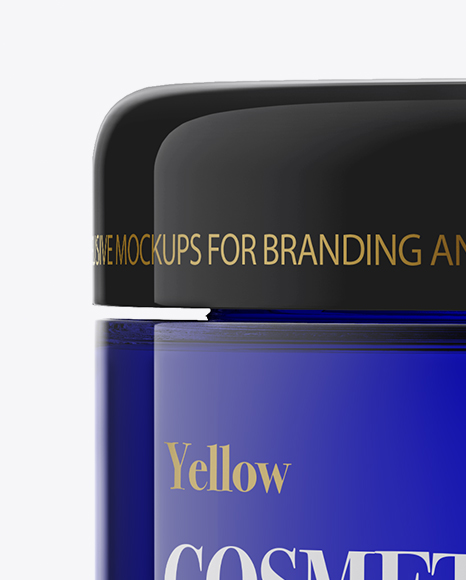 Blue Glass Cosmetic Jar Mockup - Front View