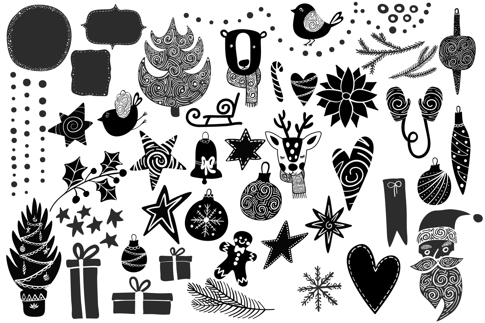 Black &amp; White Christmas Clip-Art Set