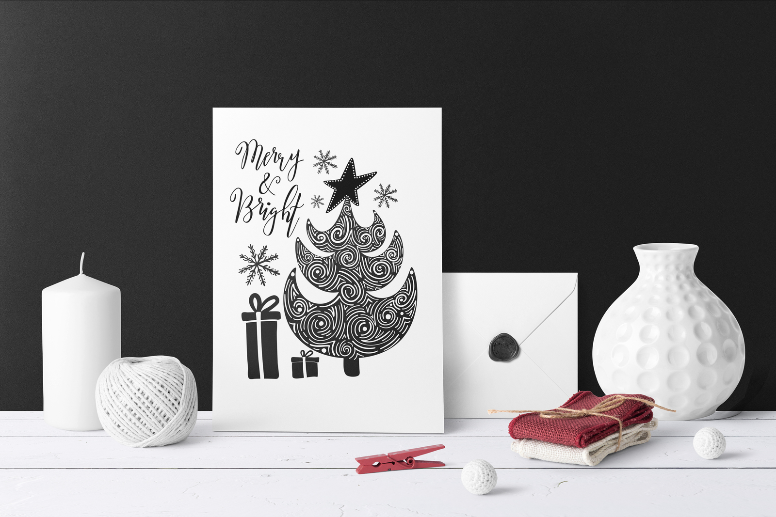 Black &amp; White Christmas Clip-Art Set