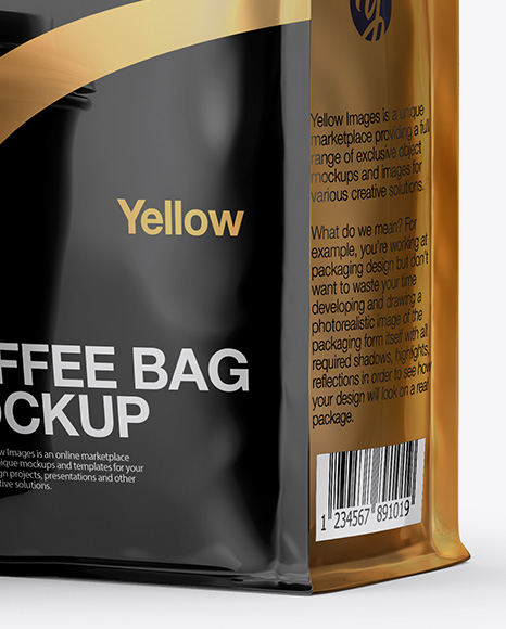 Glossy Bag with Kraft Coffee Cup Mockup - Half Side View