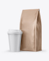 Kraft Bag with Coffee Cup Mockup - Half Side View